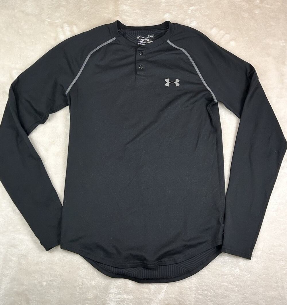 Under Armour Shirt Mens Small Black ColdGear Henley Long Sleeve Golf Infrared